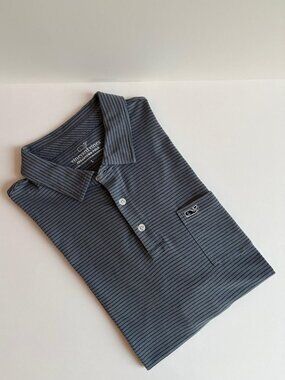 Vineyard Vines Edgartown Polo Gray with Navy Stripes